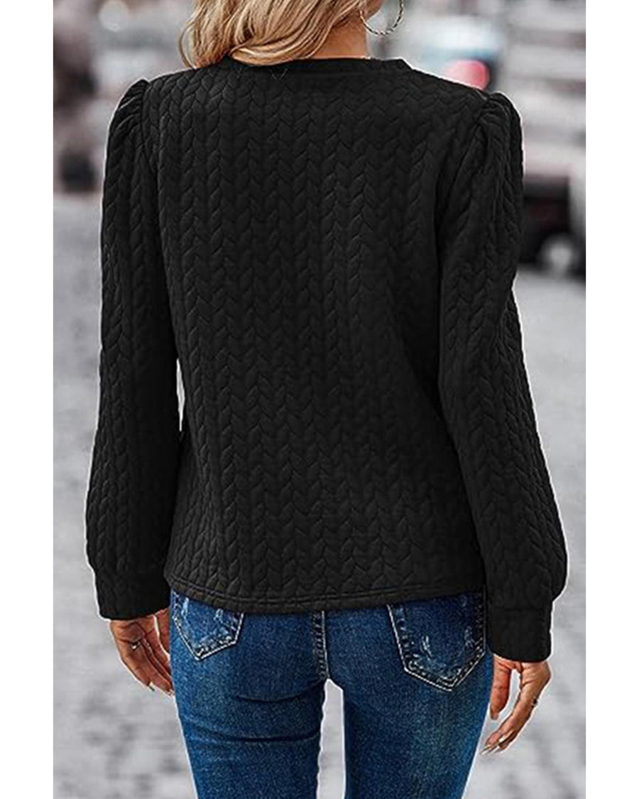 Black Cable Textured Puff Sleeve Sweatshirt - L