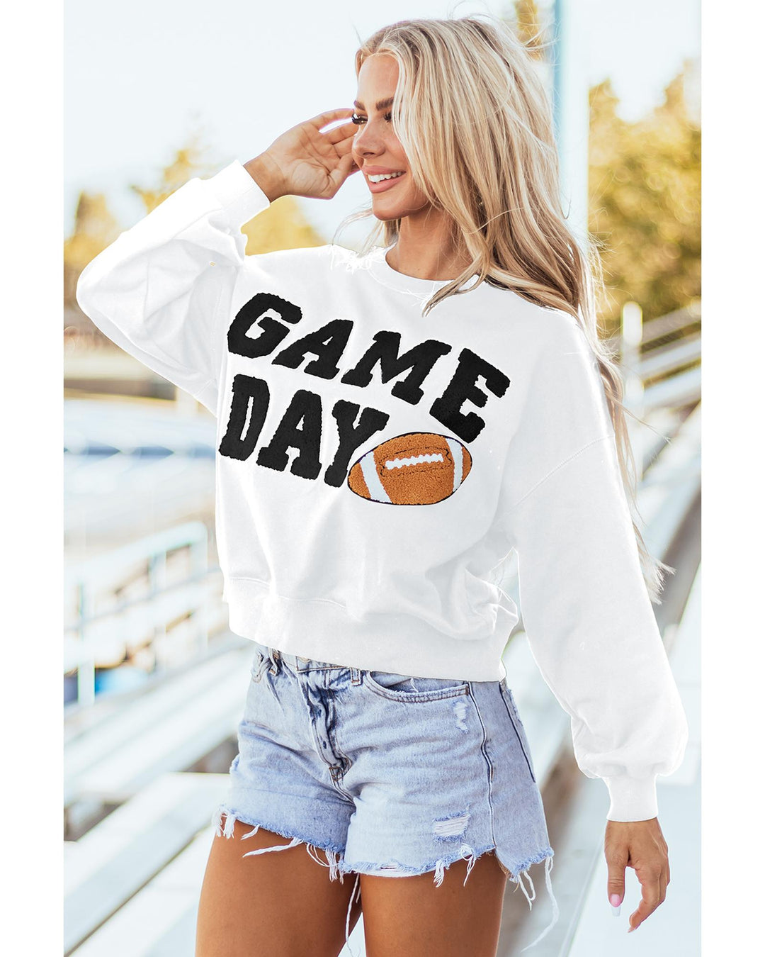 White GAME DAY Graphic Varsity Pullover Sweatshirt - 2XL