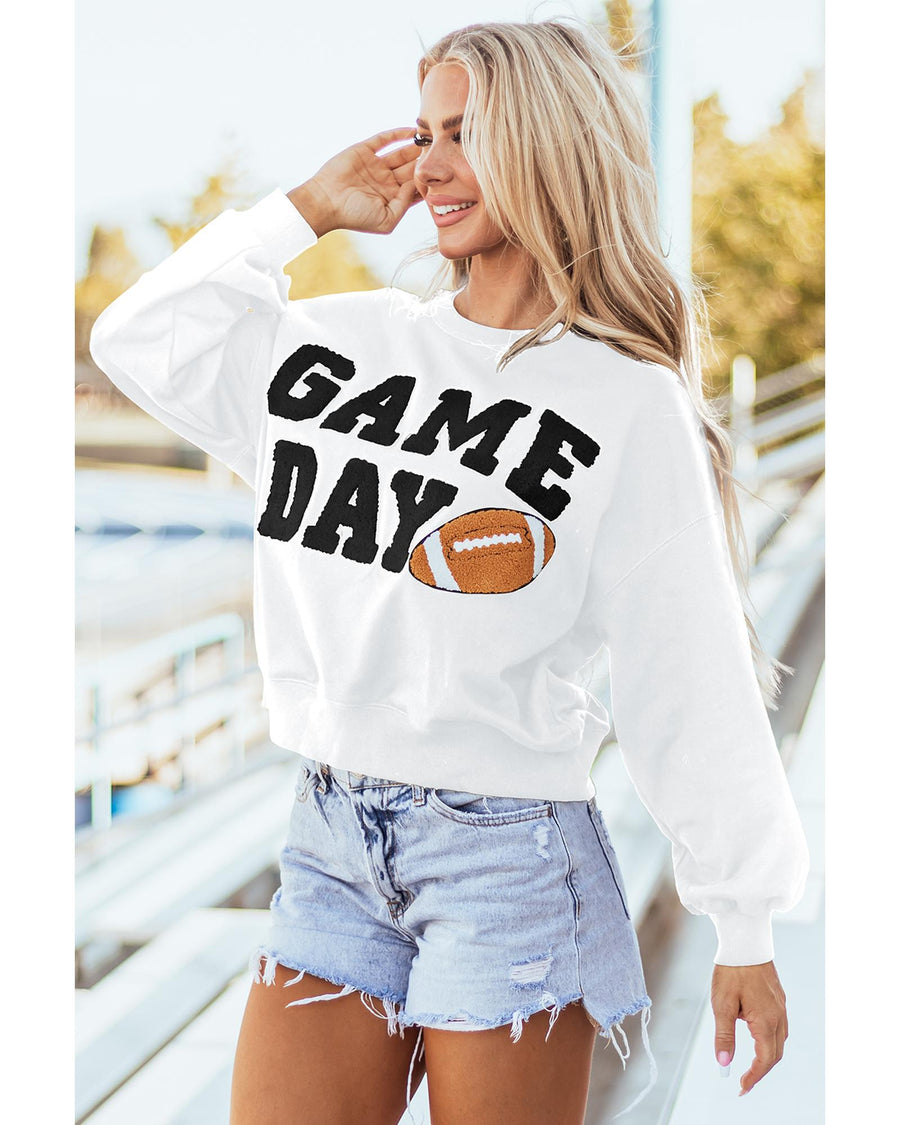 White GAME DAY Graphic Varsity Pullover Sweatshirt - M