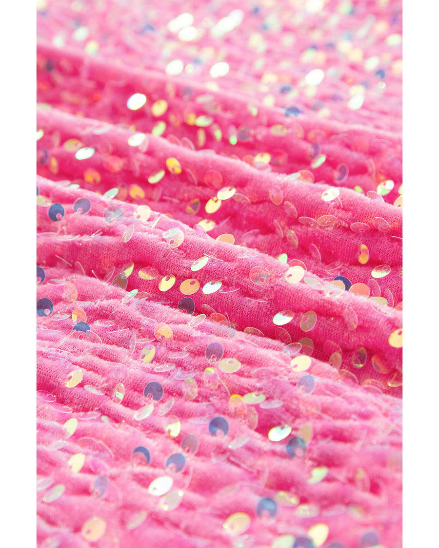 Bonbon Sequin Patchwork High Low Hem Henley Sweatshirt - M