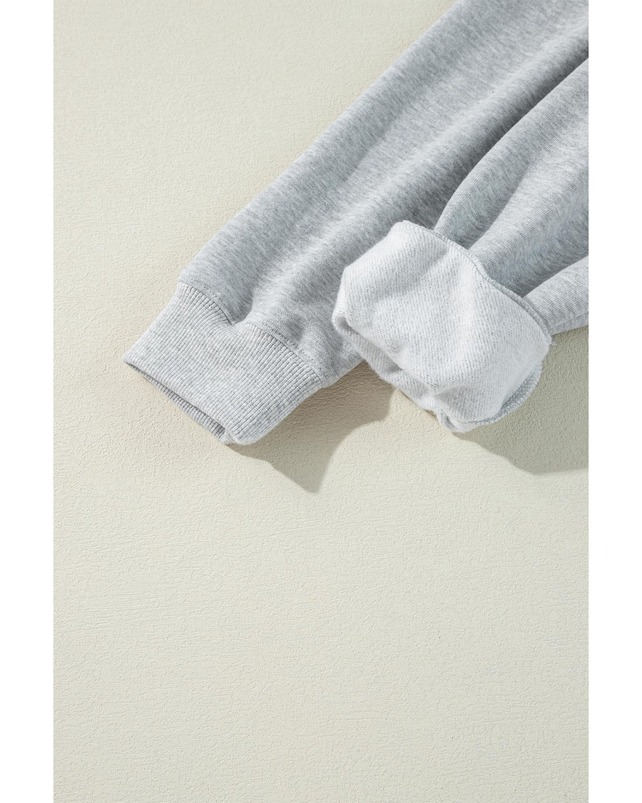 Light Grey Solid Color Fleece Lined Zip up Hoodie - L