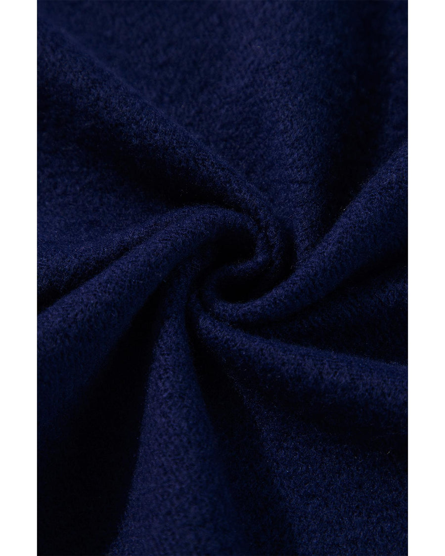 Navy Blue Solid Color Fleece Lined Zip up Hoodie - 2XL