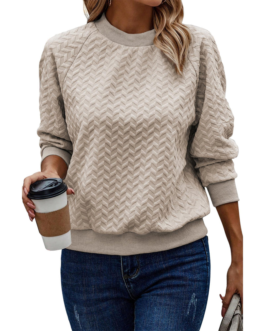 Beige Solid Textured Raglan Sleeve Pullover Sweatshirt - XL