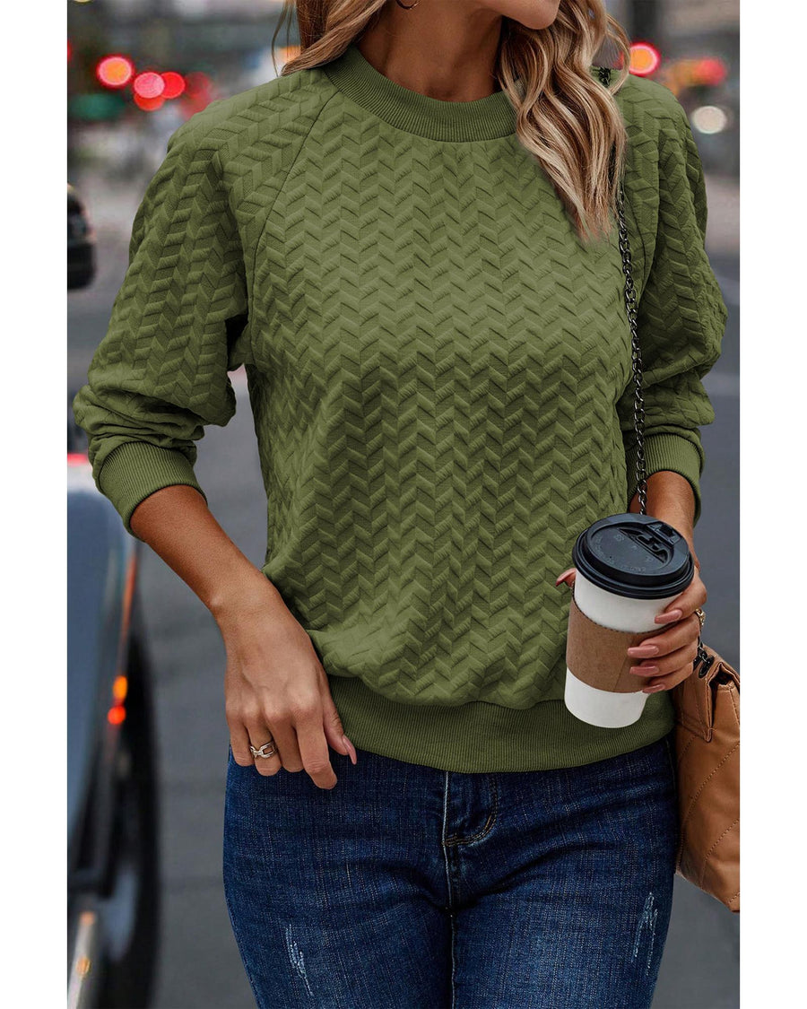 Jungle Green Solid Textured Raglan Sleeve Pullover Sweatshirt - XL