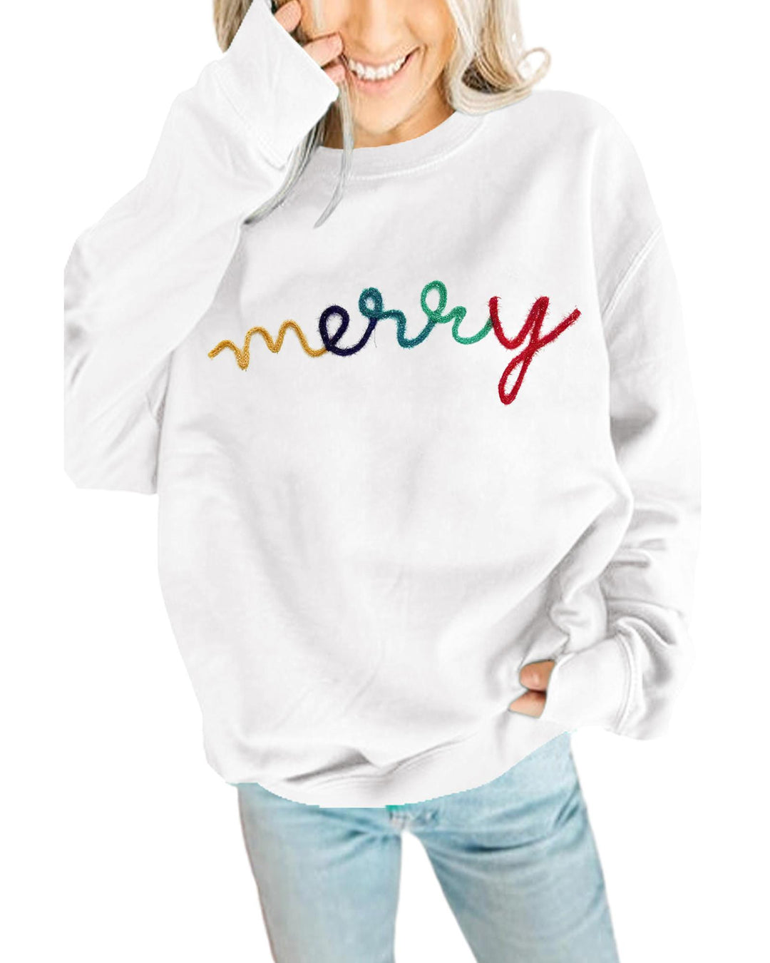White MERRY Graphic Pullover Sweatshirt - XL