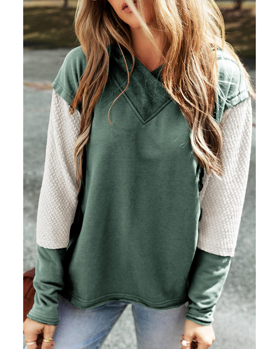 Mist Green Contrast Sleeves Patchwork Colorblock Hoodie - L