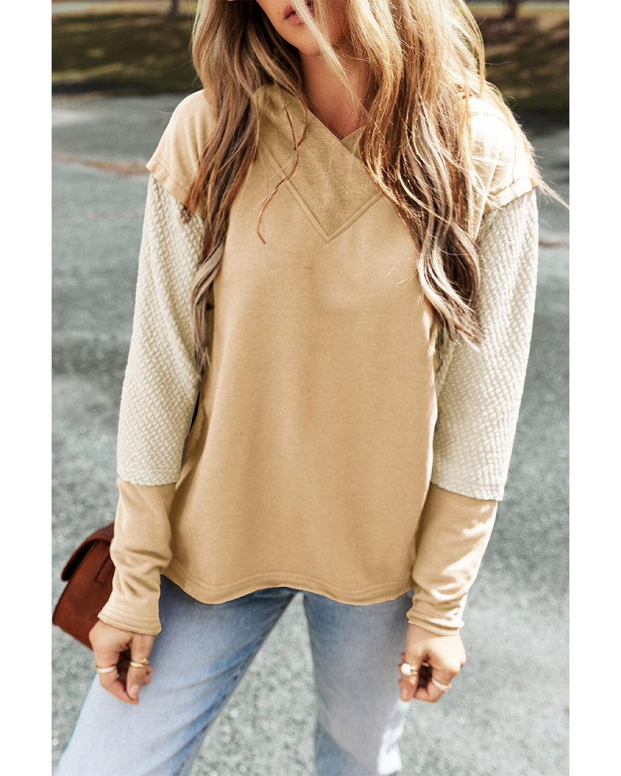 Parchment Contrast Sleeves Patchwork Colorblock Hoodie - S