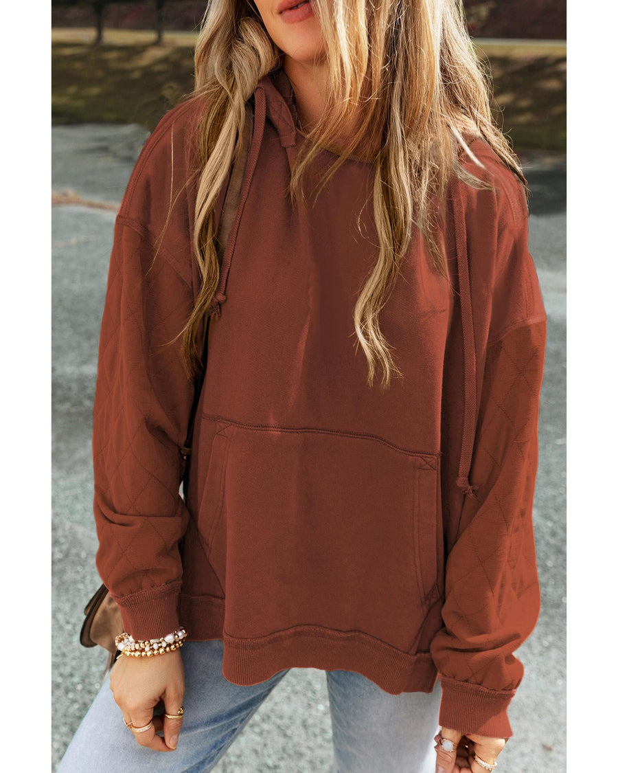 Chestnut Quilted Patchwork Exposed Seam Hoodie - L