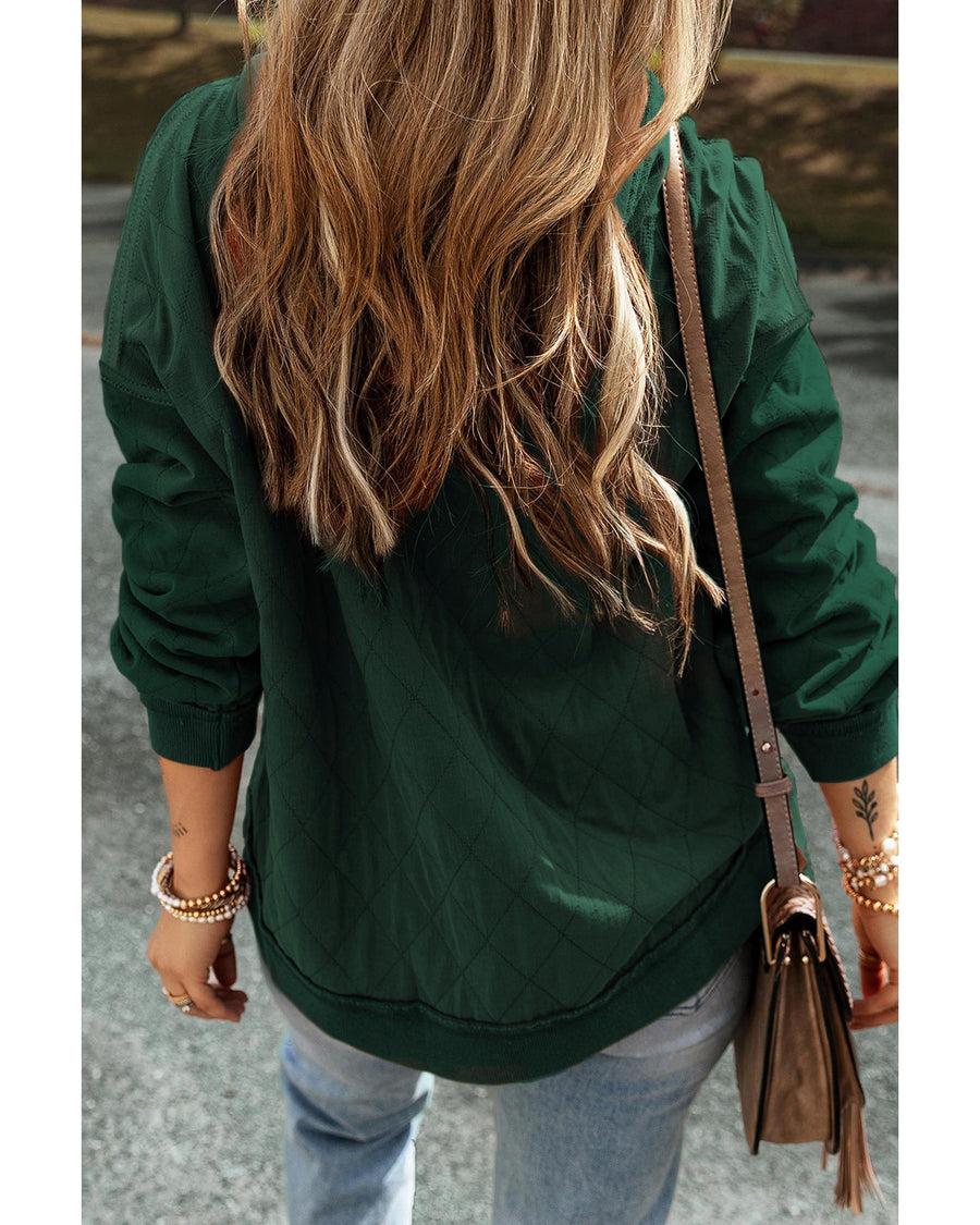 Blackish Green Quilted Patchwork Exposed Seam Hoodie - L