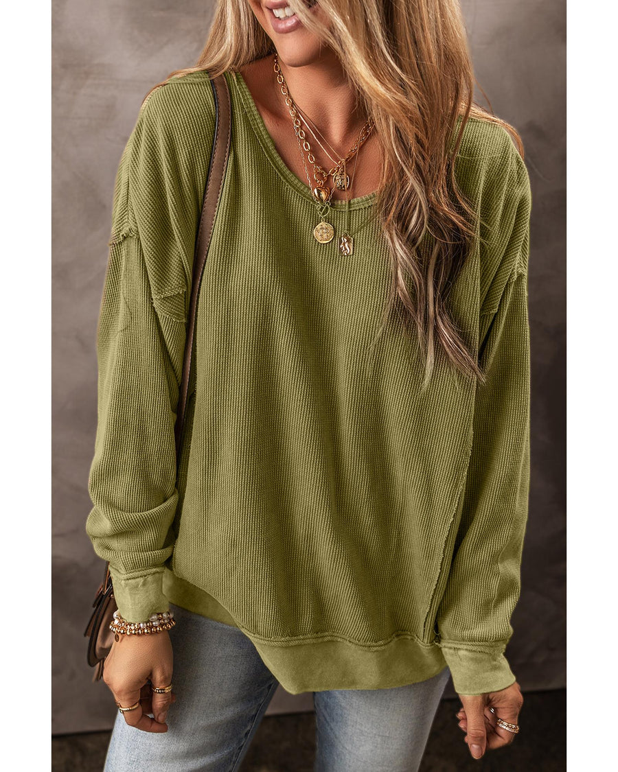 Jungle Green Textured Seamed Drop Sleeve Sweatshirt - M