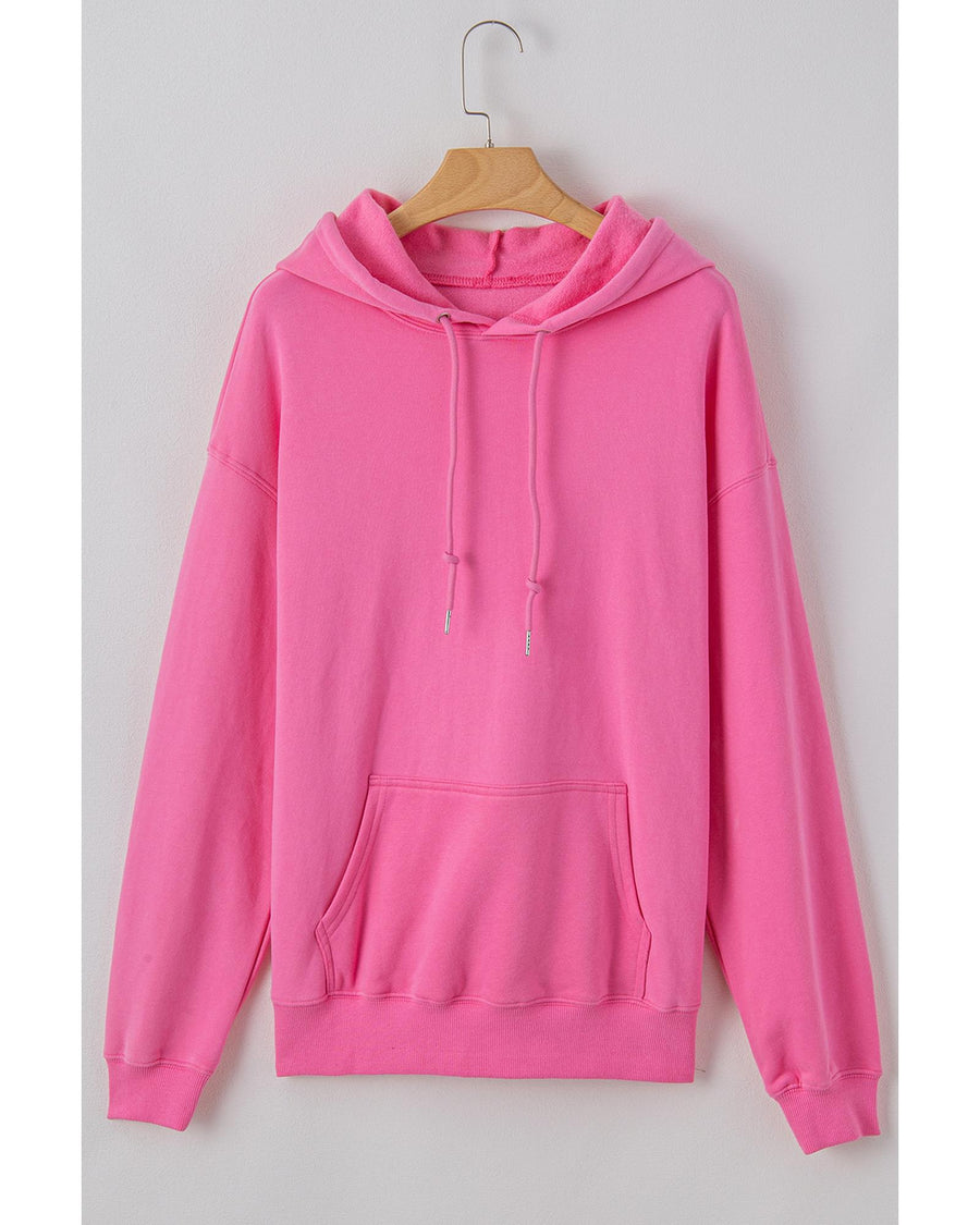 Bonbon Fleece Lined Kangaroo Pocket Drawstring Chunky Hoodie - M