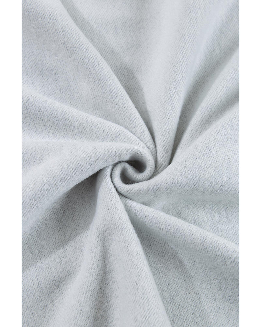 Light Grey Fleece Lined Half Zipper Kangaroo Pockets Loose Hoodie - L