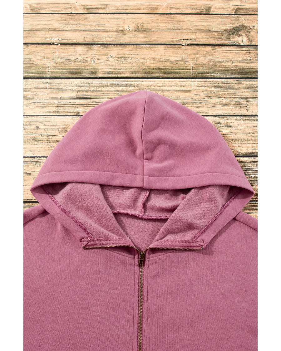 Valerian Fleece Lined Half Zipper Kangaroo Pockets Loose Hoodie - S