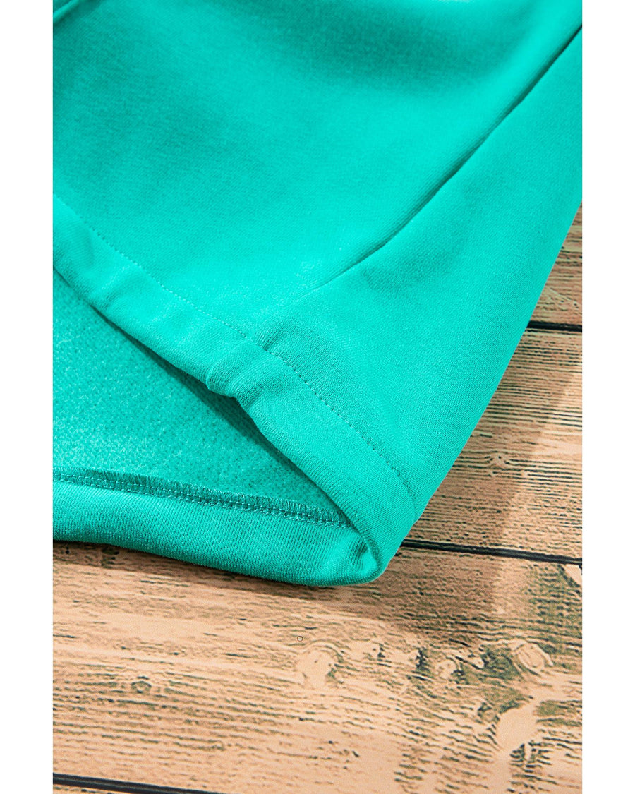 Aruba Blue Fleece Lined Half Zipper Kangaroo Pockets Loose Hoodie - L