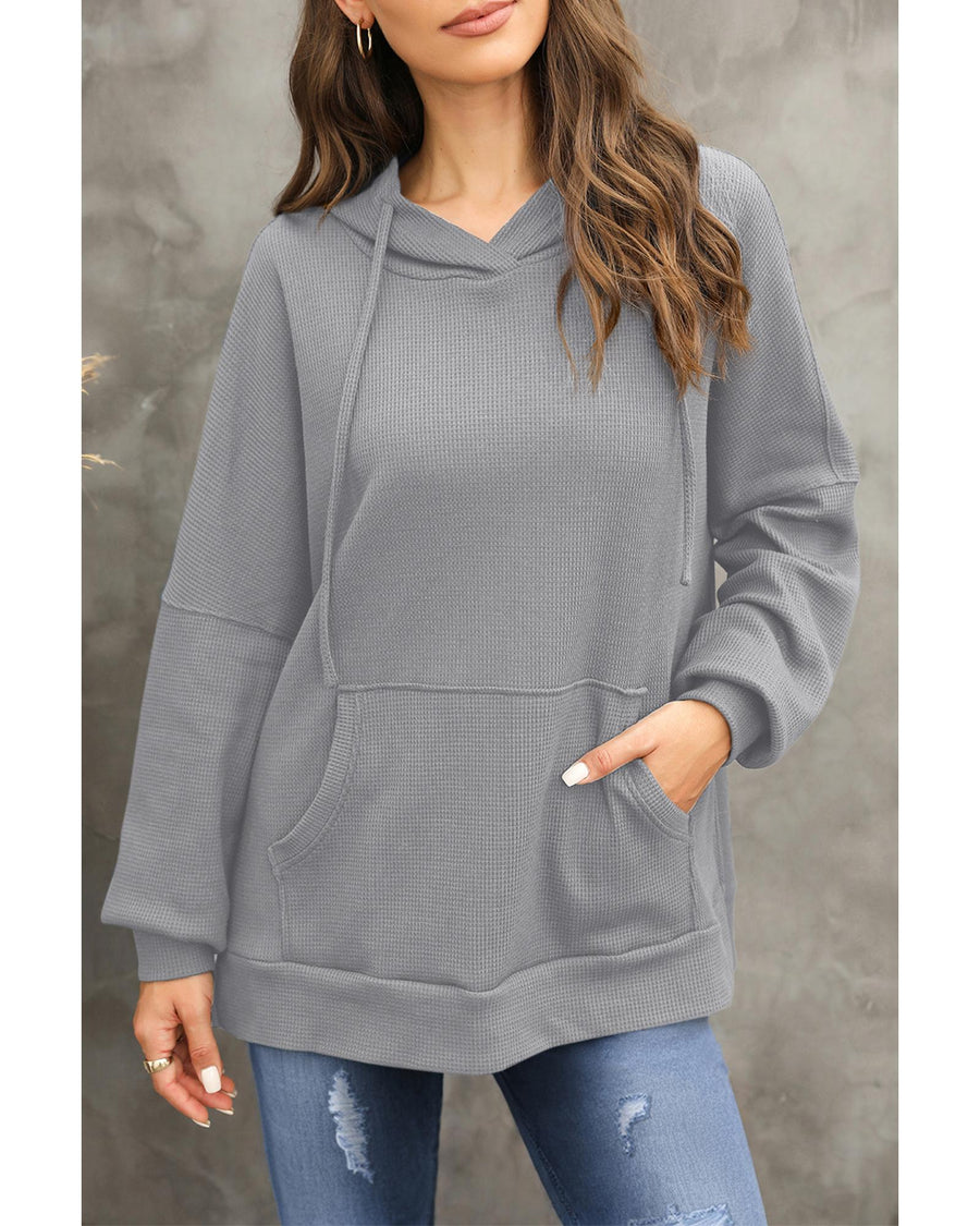 Gray Waffle Knit Fleece Lined High Low Oversized Hoodie - XL