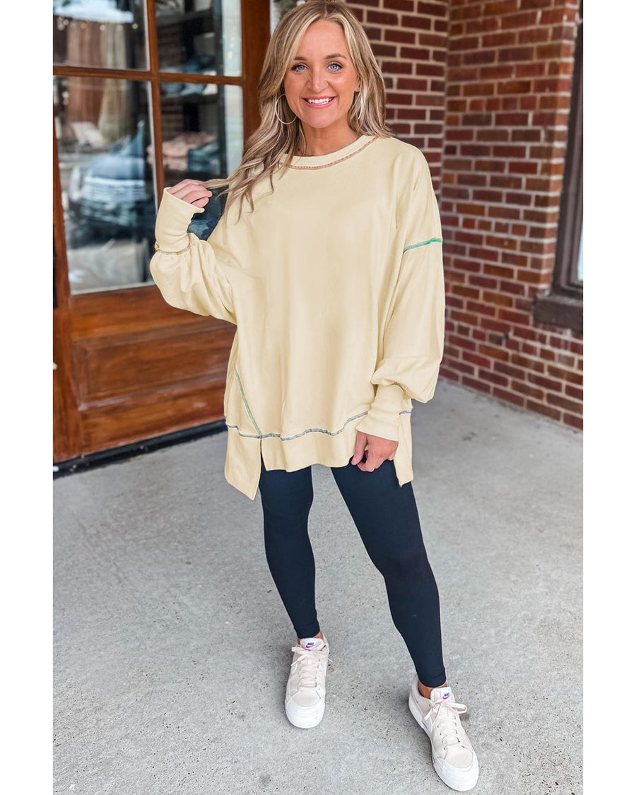 Contrast Stitching Split Baggy Sweatshirt - L
