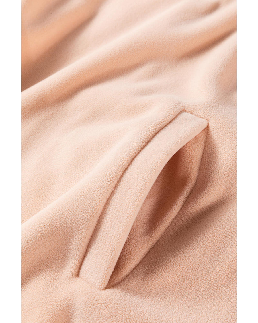 Light French Beige Colorblock Patchwork Half Zip Oversized Sherpa Hoodie - XL