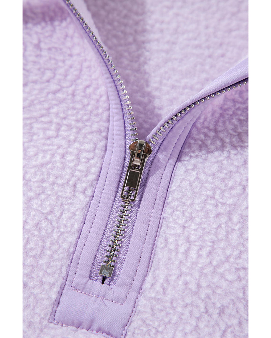 Lavendula Zipped Patch Pocket Fuzzy Drawstring Hoodie - XL