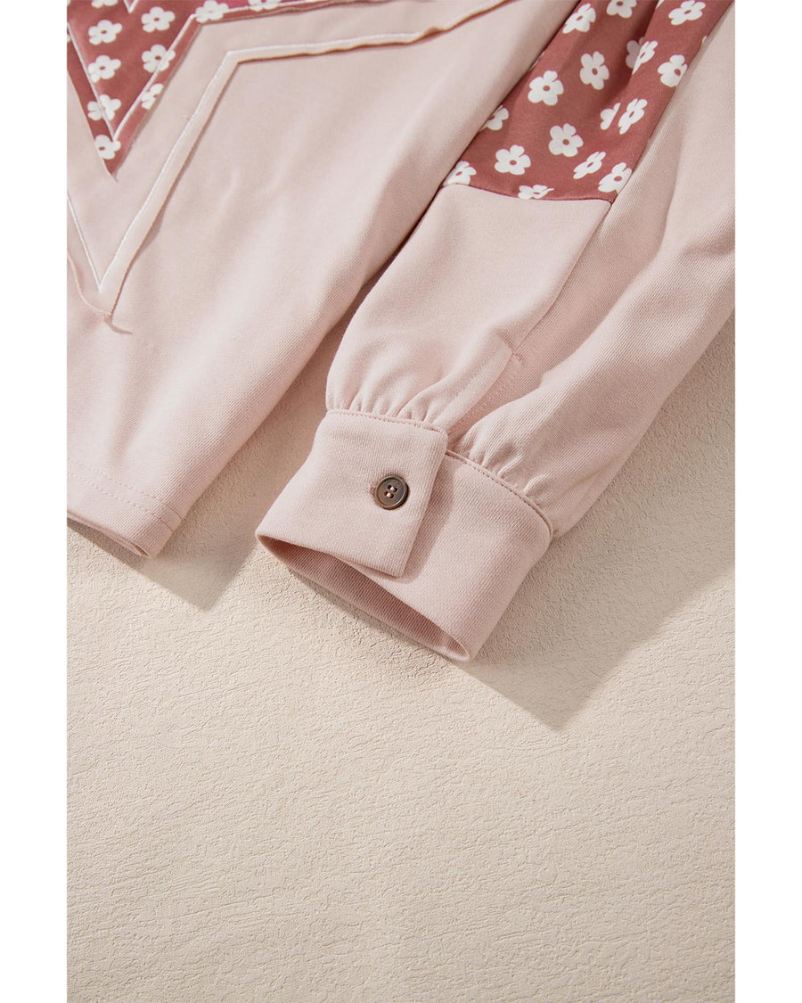 Delicacy Floral Patchwork Star Pattern Drawstring Hoodie - L