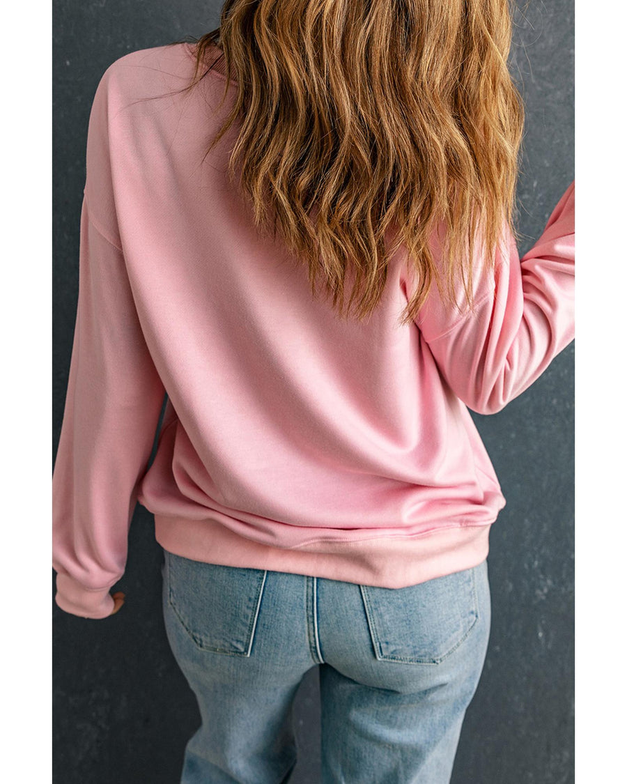 Pink Glitter Chenille Heart Patch Valentines Sweatshirt - 2XL