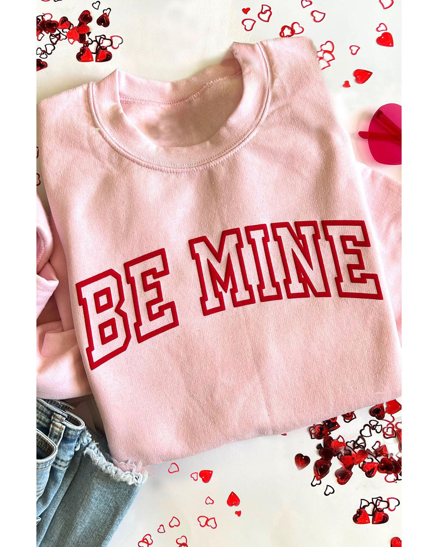 Pink BE MINE Puff Graphic Pullover Sweatshirt - M