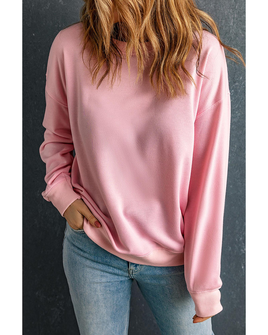 Pink Solid Classic Crewneck Pullover Sweatshirt - S