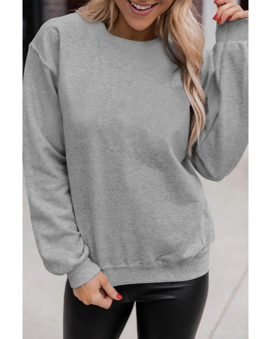 Gray Solid Classic Crewneck Pullover Sweatshirt - S
