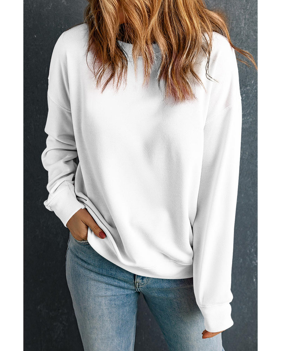 Beige Solid Classic Crewneck Pullover Sweatshirt - 2XL