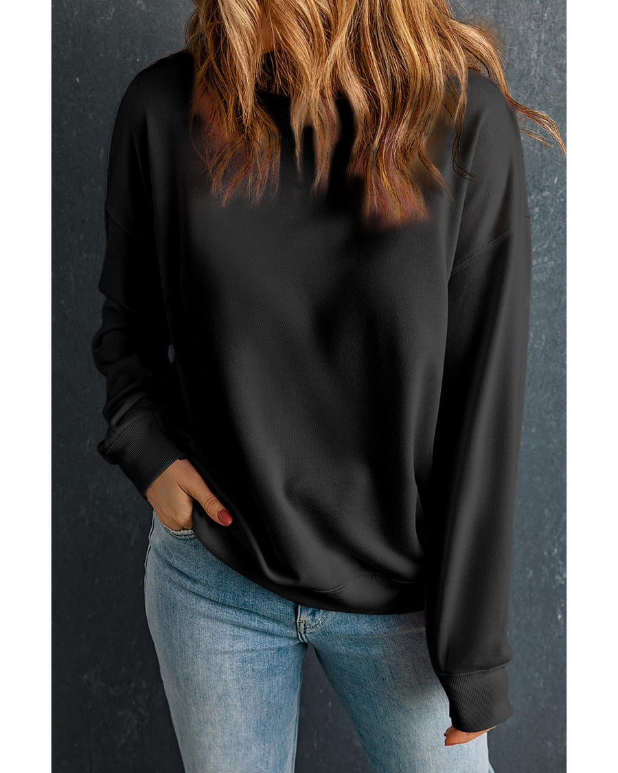 Black Solid Classic Crewneck Pullover Sweatshirt - S