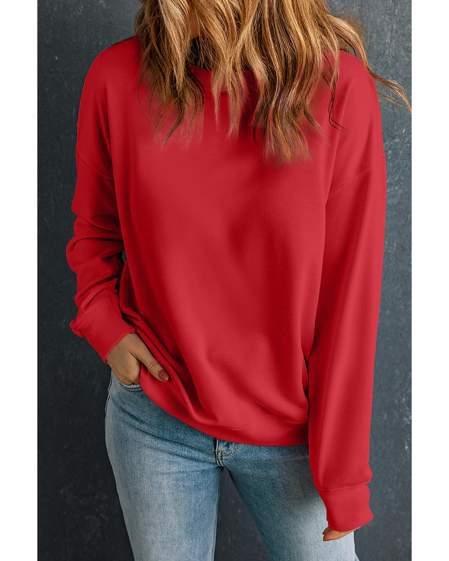 Red Solid Classic Crewneck Pullover Sweatshirt - S