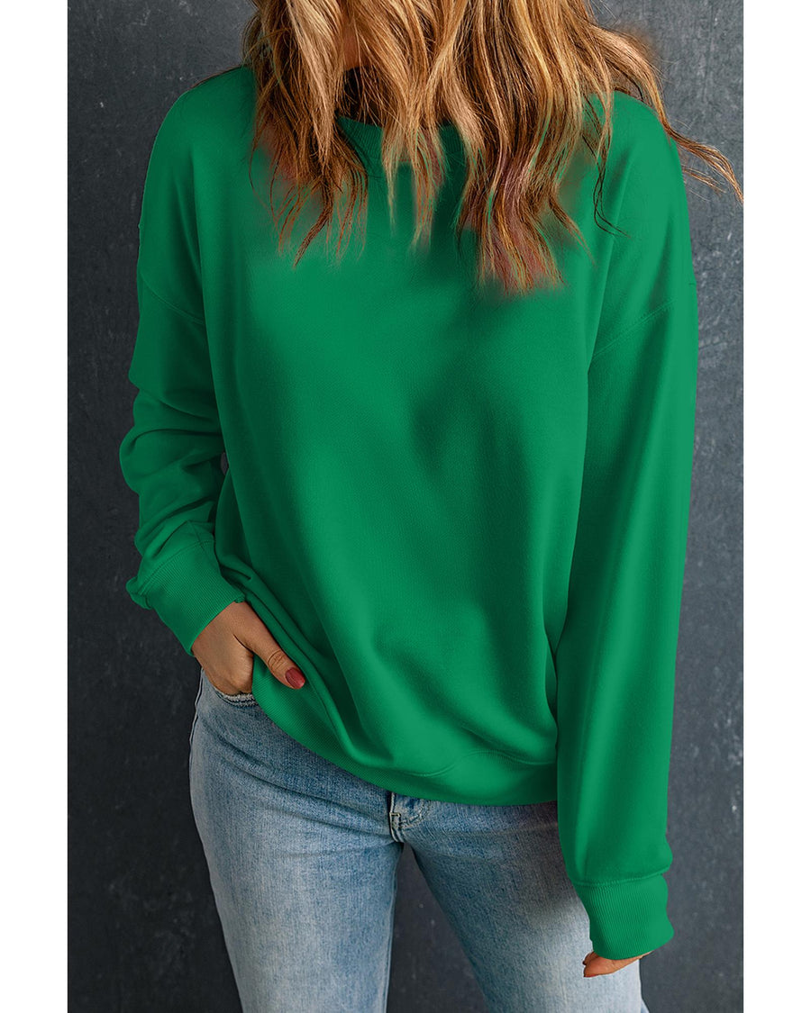 Dark Green Solid Classic Crewneck Pullover Sweatshirt - S