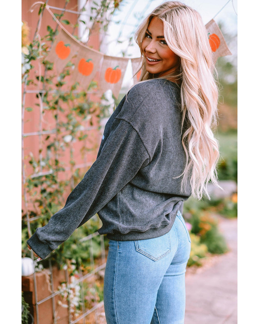 Gray Sequin St Patrick Clover Patch Corded Sweatshirt - L