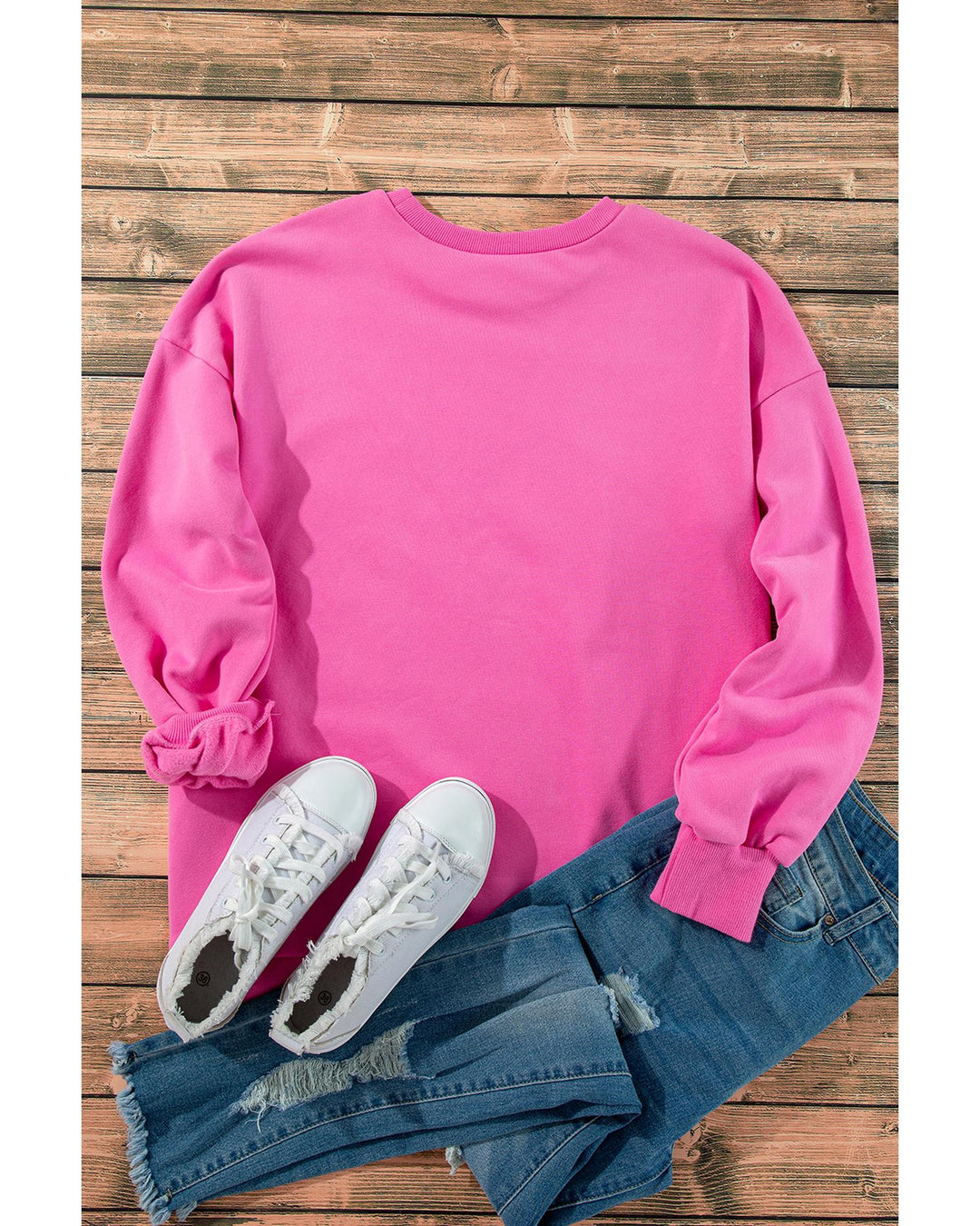 Bonbon Solid Fleece Lined Drop Shoulder High Low Sweatshirt - XL