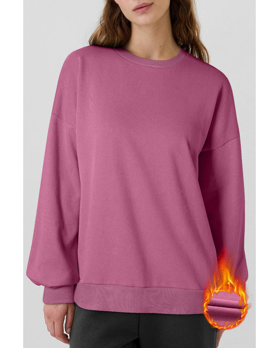 Valerian Solid Fleece Lined Drop Shoulder High Low Sweatshirt - L