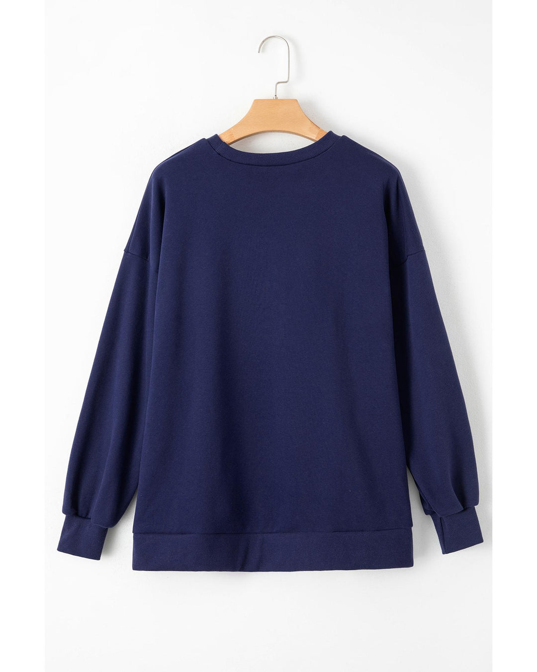 Navy Blue Solid Fleece Lined Drop Shoulder High Low Sweatshirt - 2XL