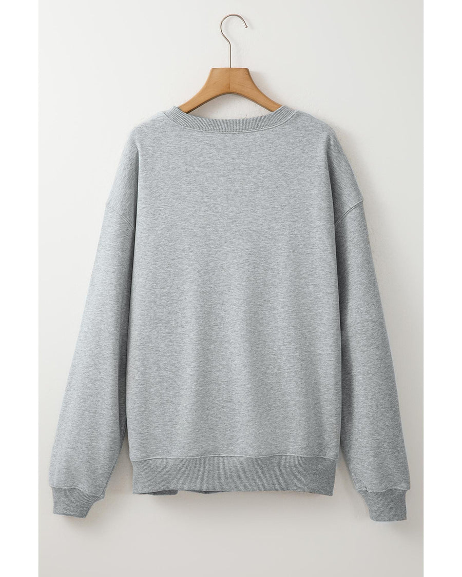 Light Grey Solid Loose Crew Neck Fleece Sweatshirt - L