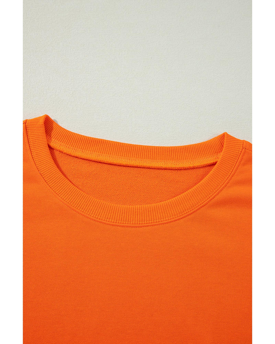 Carrot Exposed Seam Drop Shoulder Round Neck Sweatshirt with Slits - M