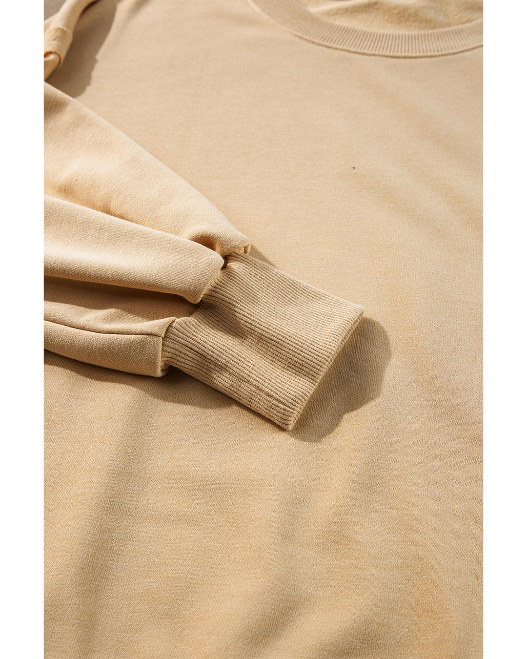Light French Beige Exposed Seam Drop Shoulder Round Neck Sweatshirt with Slits - 2XL