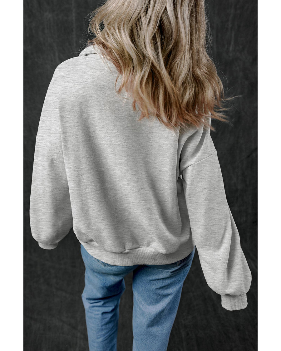 Light Grey Zip-up Stand Neck Kangaroo Pocket Sweatshirt - M