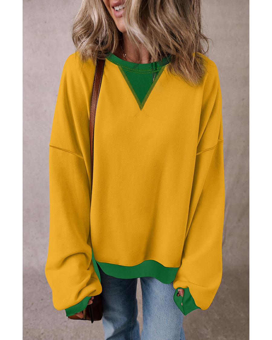 Ginger Color Block Patch Drop Shoulder Oversized Sweatshirt - S