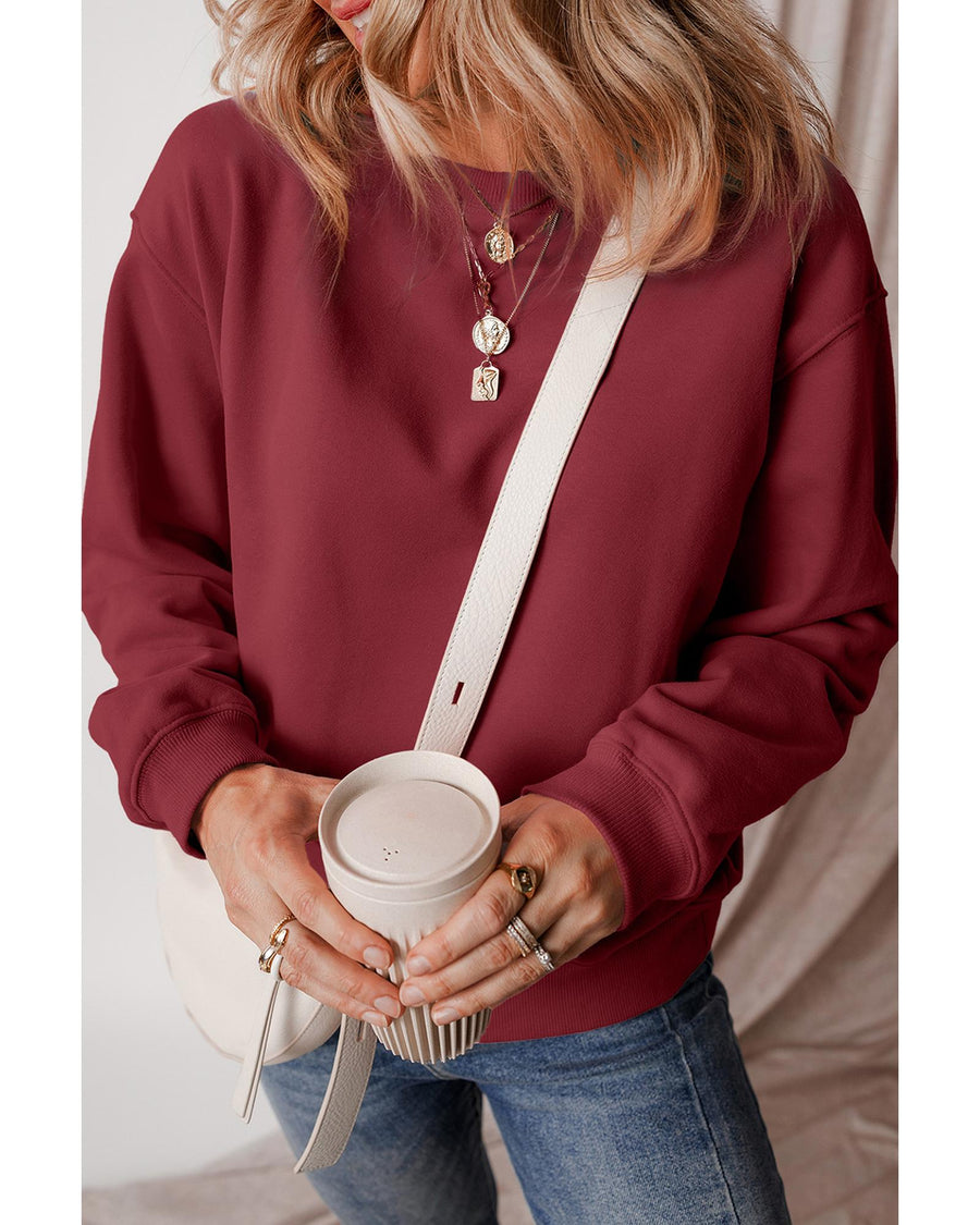 Burgundy Solid Fleece Lined Drop Shoulder Terry Sweatshirt - XL