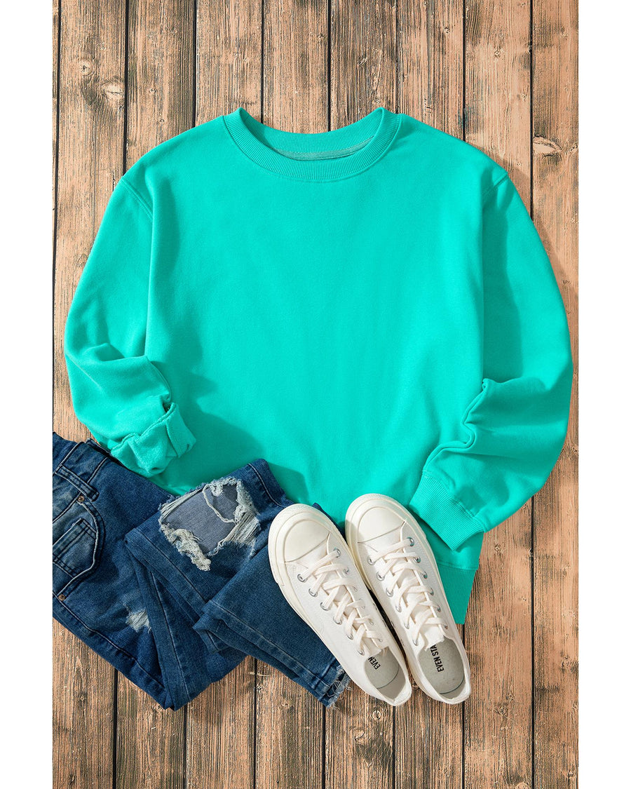 Aruba Blue Solid Fleece Lined Drop Shoulder Terry Sweatshirt - M