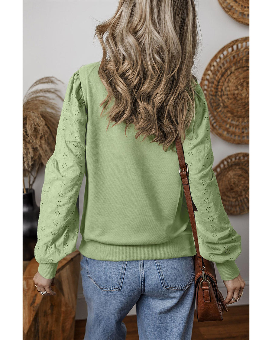 Mist Green Solid Patchwork Sleeve Round Neck Sweatshirt - L