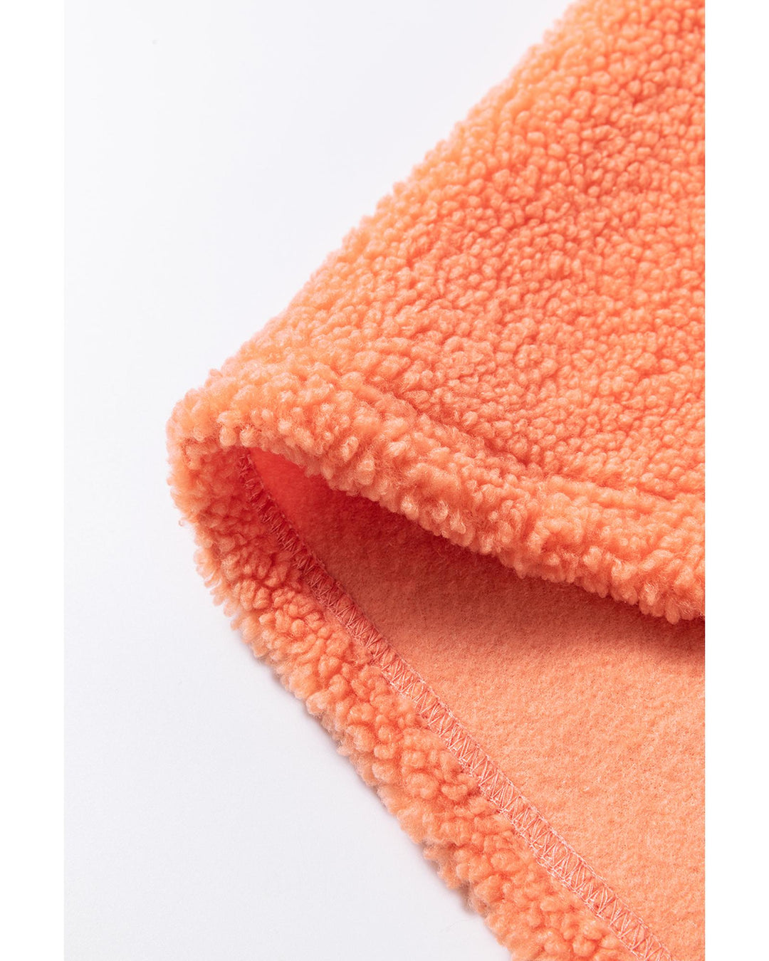 Orange Colorblock Half Zipper Stand Neck Sherpa Sweatshirt - S