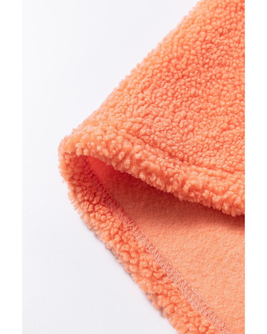 Orange Colorblock Half Zipper Stand Neck Sherpa Sweatshirt - S
