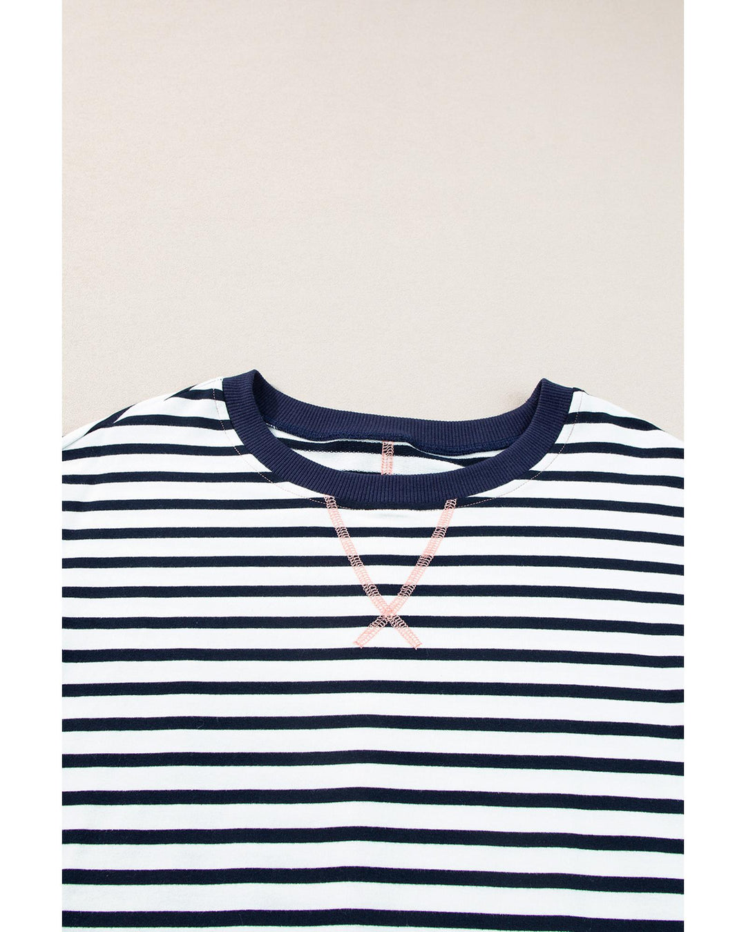 White Stripe Color Block Exposed Seam Loose Fit Sweatshirt - M