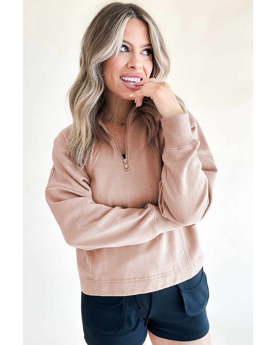 Smoke Gray Zipped Neck Pullover Drop Shoulder Sweatshirt - XL