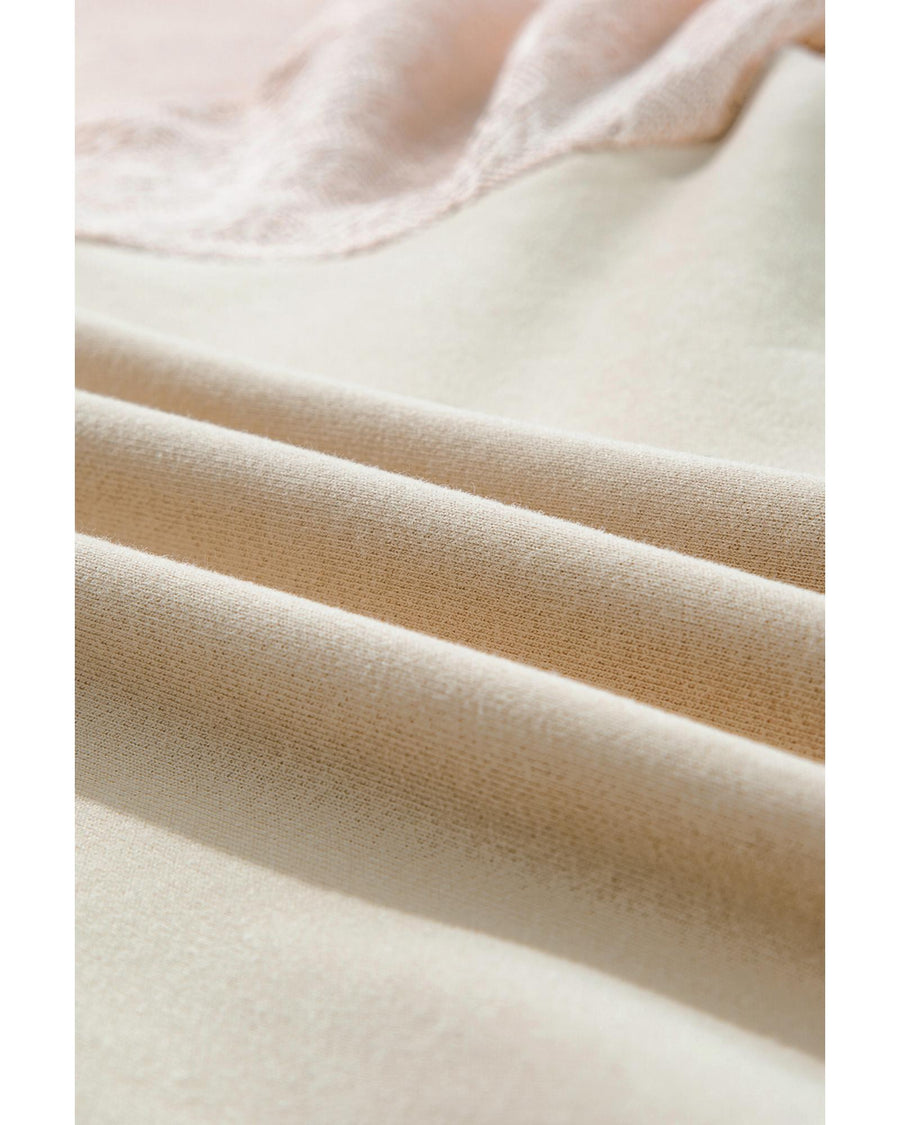 Parchment Eyelet Knit Patchwork Raglan Sleeve Pullover Top - XL