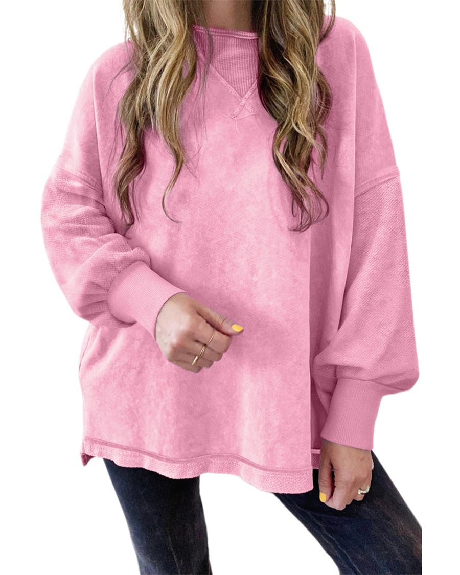 Strawberry Pink Mineral Wash Drop Shoulder Pullover Sweatshirt - M