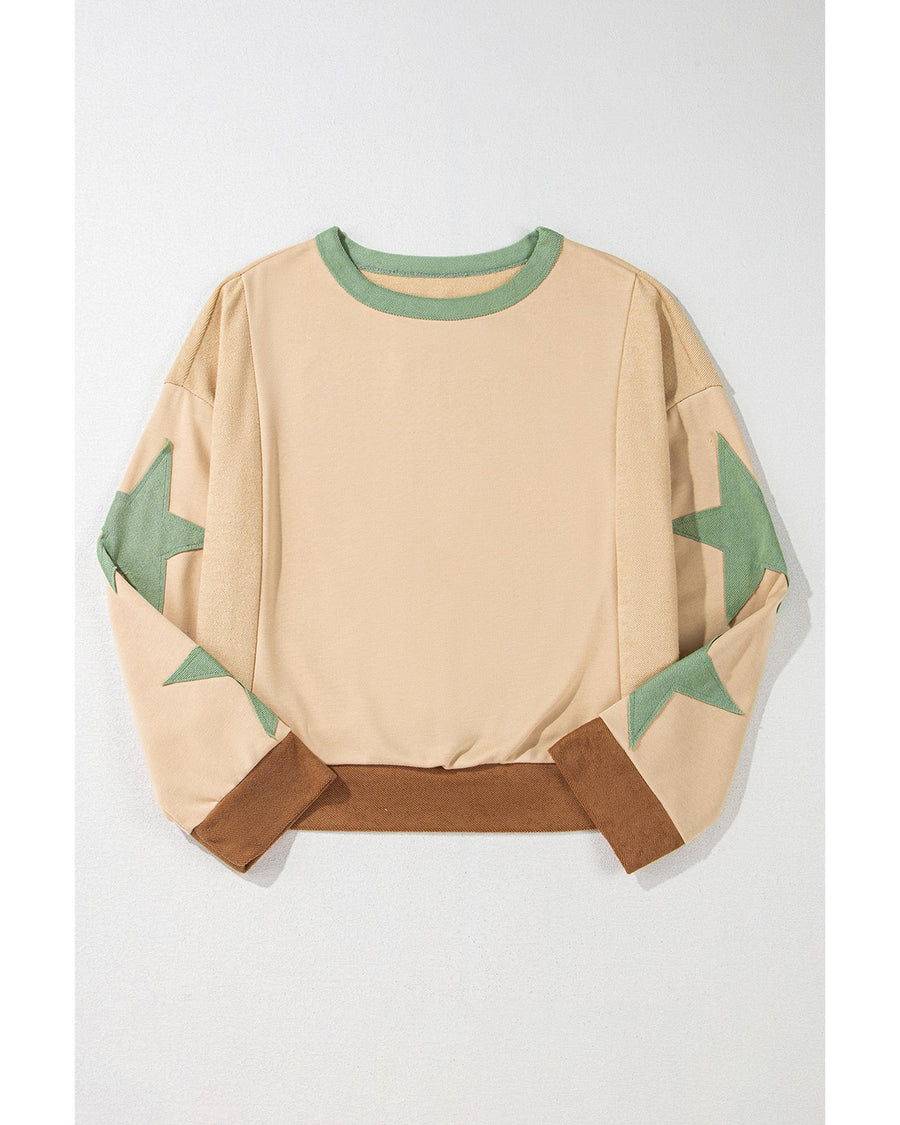 Parchment Star Patchwork Exposed Seam Oversized Sweatshirt - L
